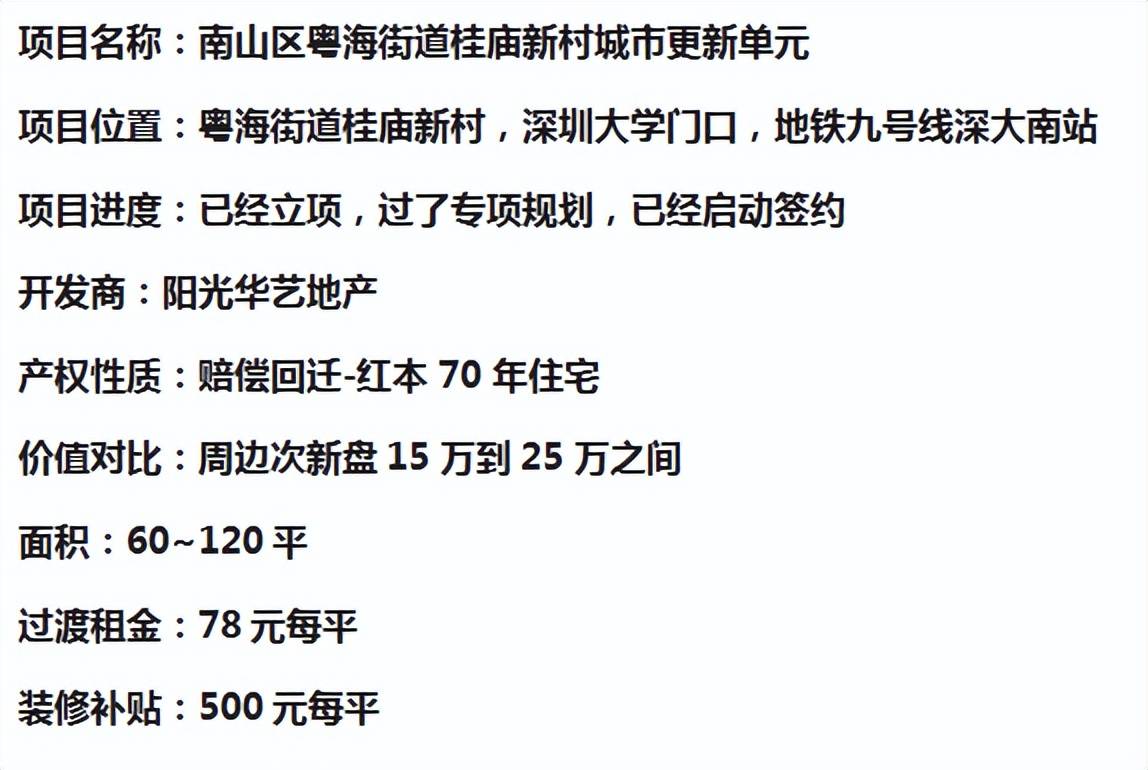 以深圳大型舊改項目作為重點